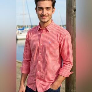 Southern Tide Red Plaid Button Down Shirt Size M